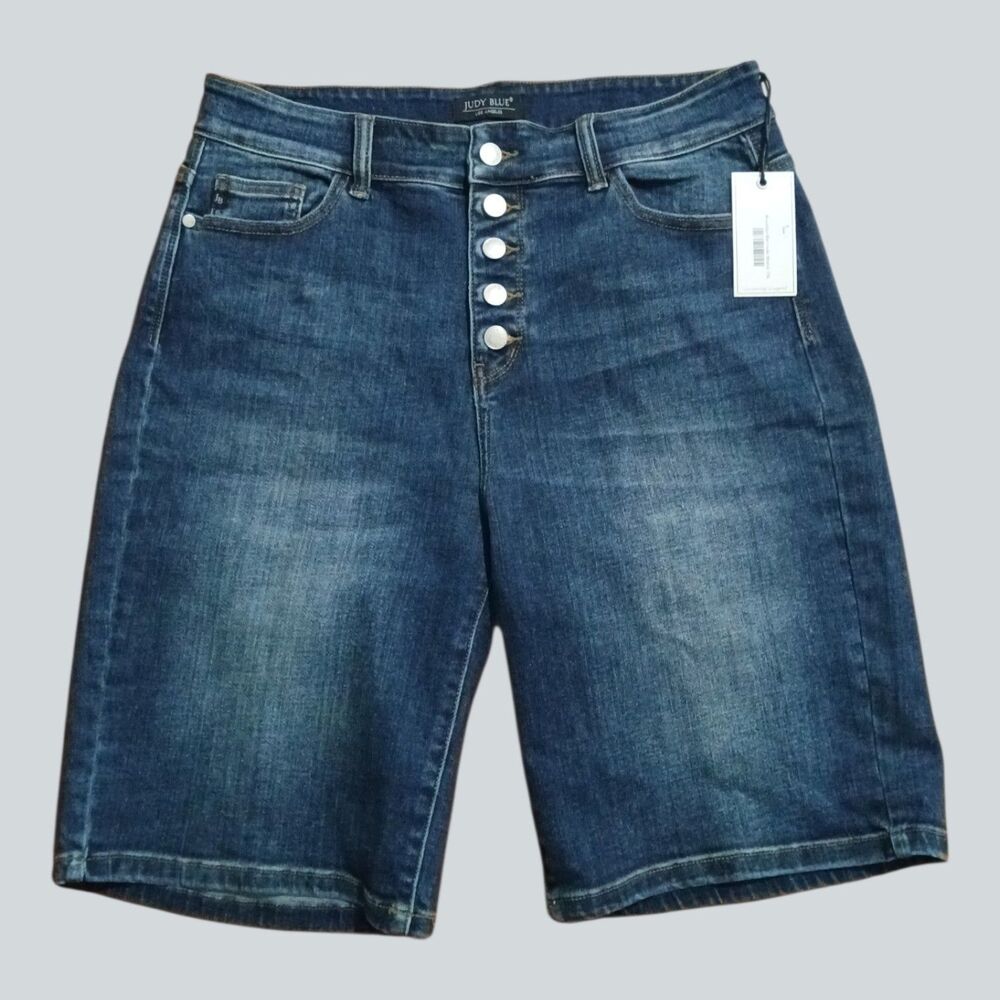 Judy Blue Brooklyn Bermuda Shorts Button Fly Dark Wash Size 1X NWT